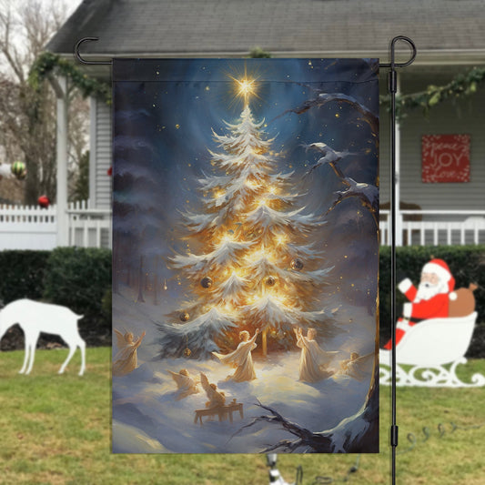 Angels Around The Christmas Tree, Angel Xmas Garden Flag & House Flag, Christmas Flag Gift For Angel Lovers