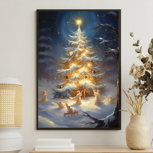 Enchanted Nocturnal Reverie The Celestial Christmas Dance, Christmas Canvas Painting, Xmas Wall Art Decor - Christmas Poster Gift