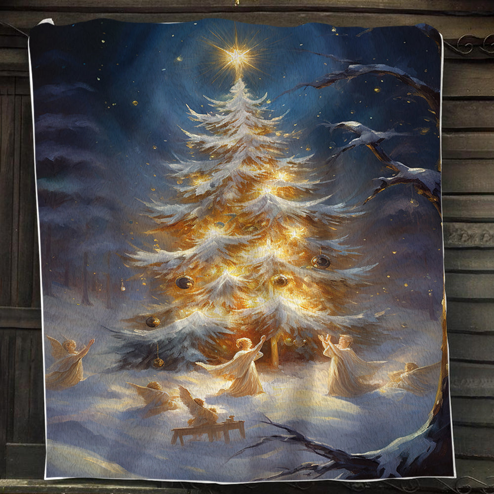 Angels Around Christmas Tree, Angel Xmas Fleece Blanket & Sherpa Blanket Gift