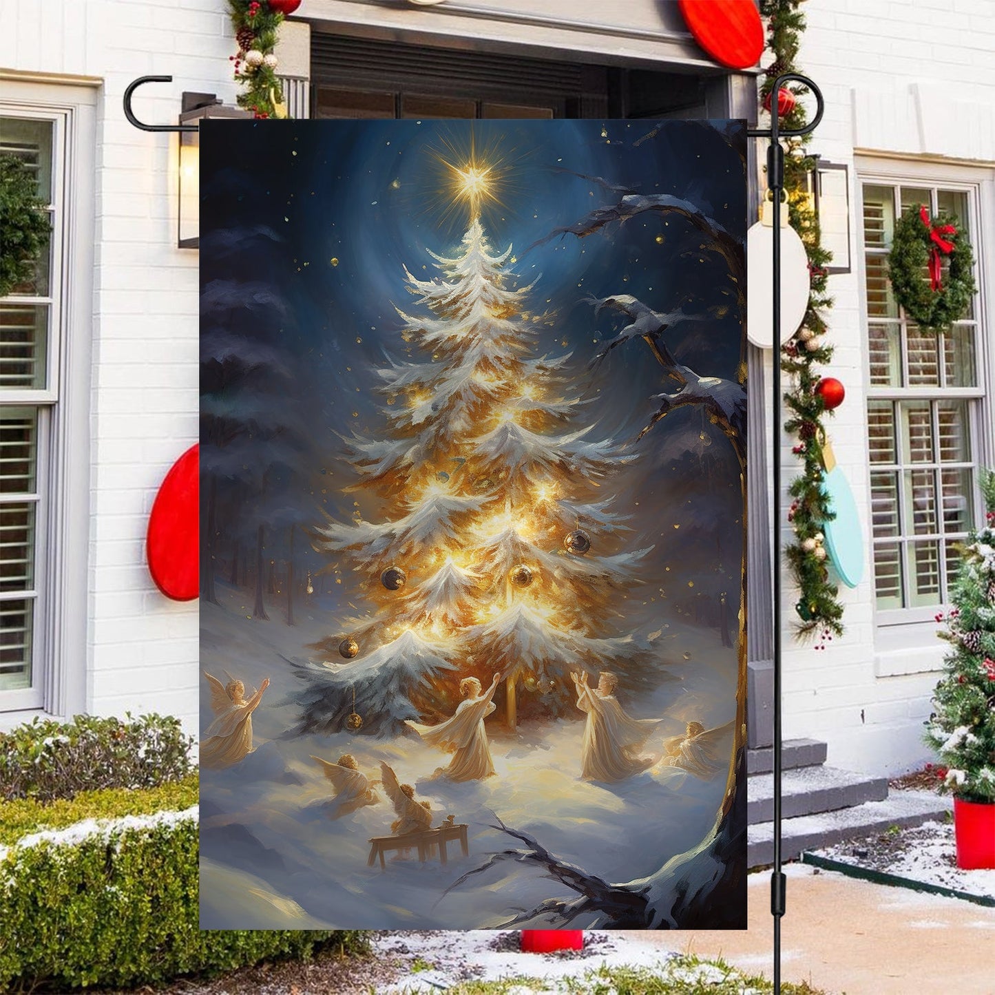 Angels Around The Christmas Tree, Angel Xmas Garden Flag & House Flag, Christmas Flag Gift For Angel Lovers