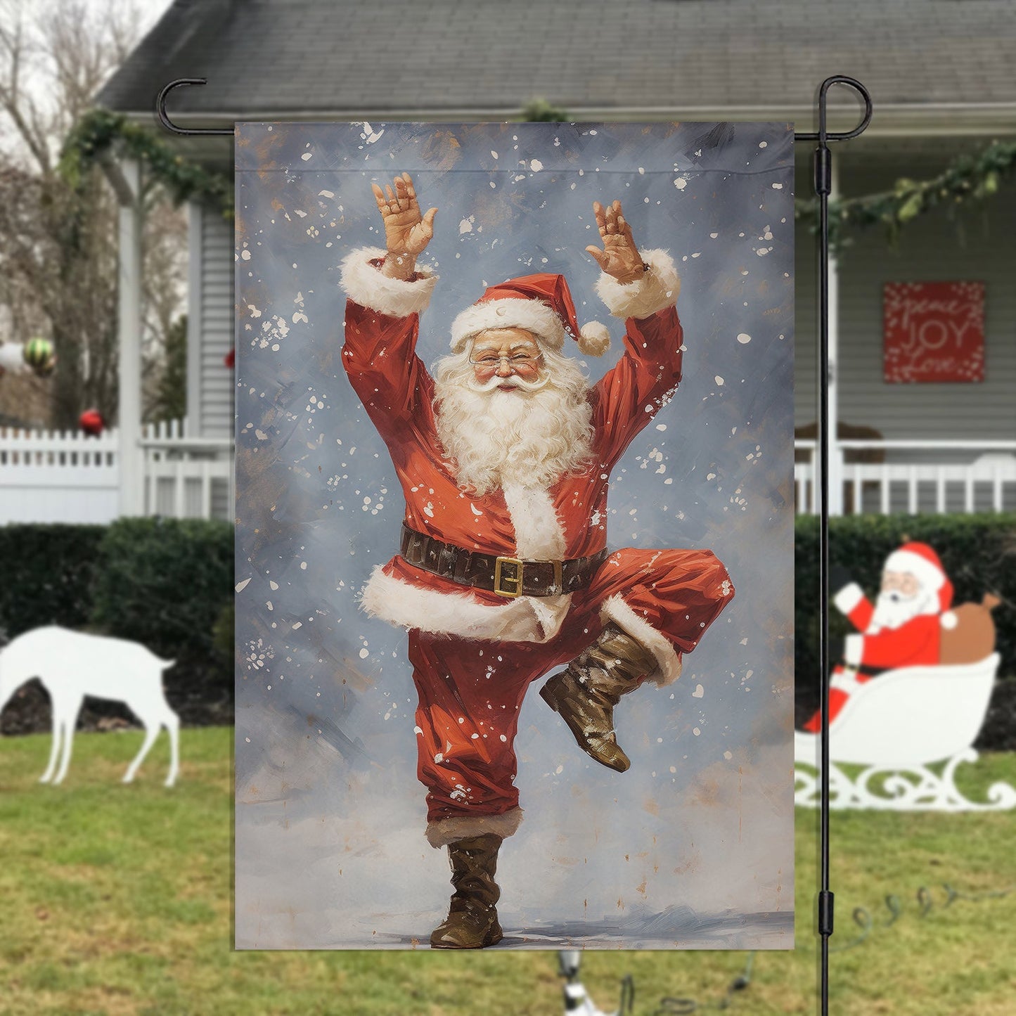 Funny Santa Claus Dose Exercise, Santa Claus Xmas Garden Flag - House Flag, Christmas Flag Gift For Santa Claus Lovers