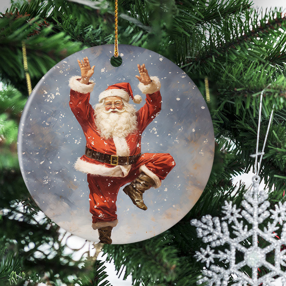 Santa's Joyful Leap, Santa Claus Circle Ceramic Ornament Christmas Gift