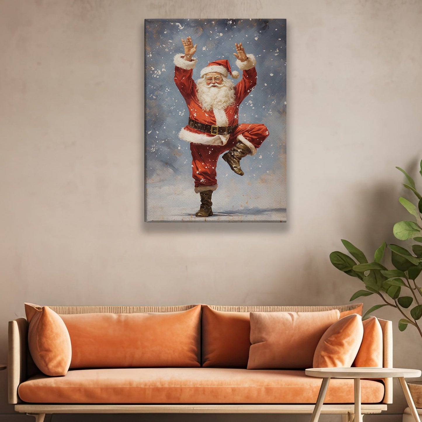 Santa's Joyful Dance Spreading Holiday Cheer Christmas Canvas Painting, Xmas Wall Art Decor - Christmas Poster Gift