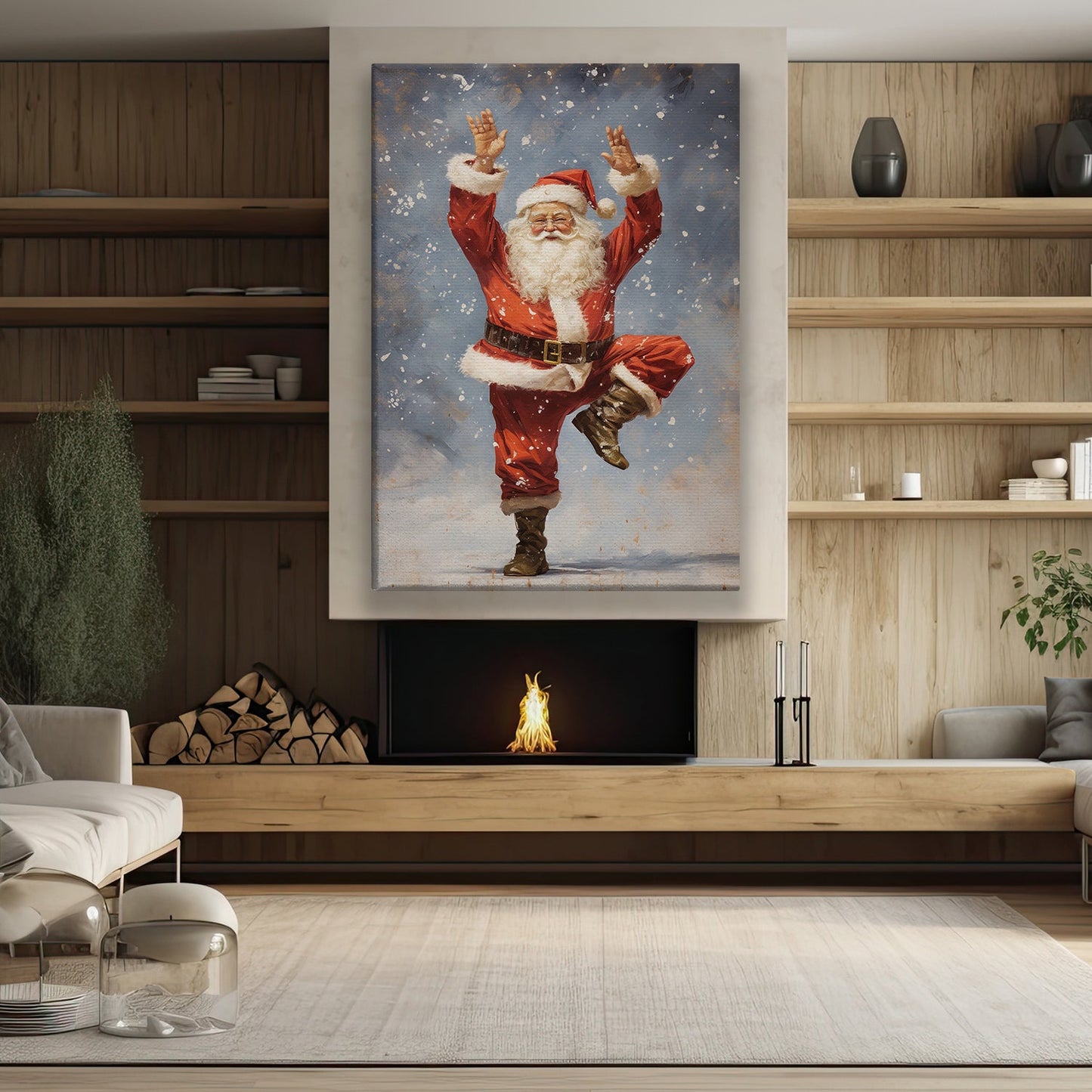 Santa's Joyful Dance Spreading Holiday Cheer Christmas Canvas Painting, Xmas Wall Art Decor - Christmas Poster Gift