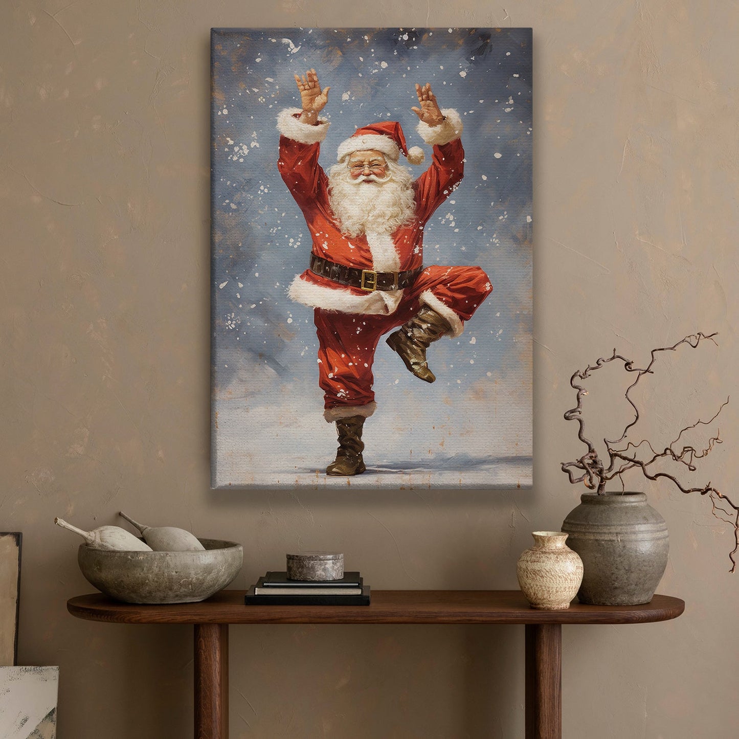 Santa's Joyful Dance Spreading Holiday Cheer Christmas Canvas Painting, Xmas Wall Art Decor - Christmas Poster Gift