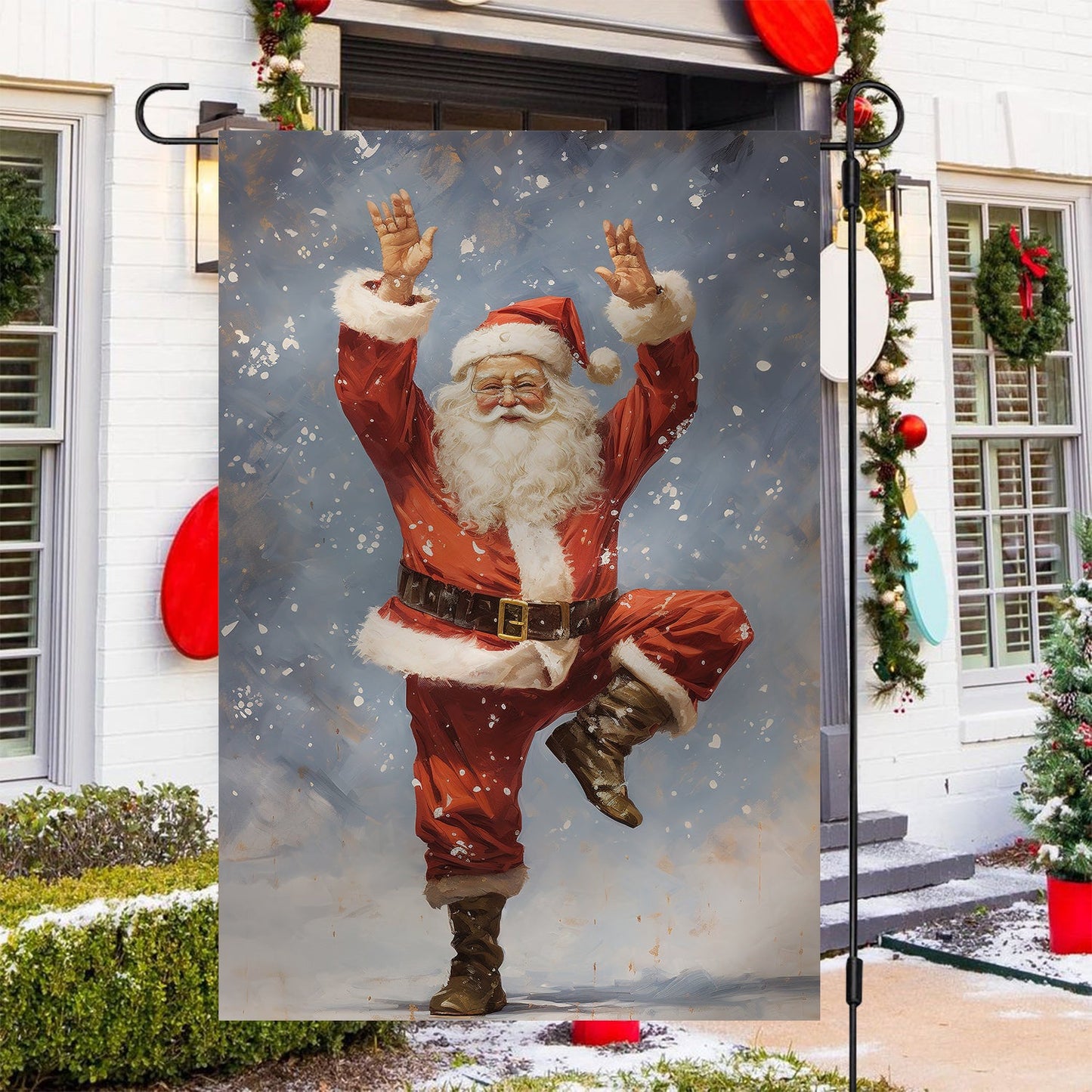 Funny Santa Claus Dose Exercise, Santa Claus Xmas Garden Flag - House Flag, Christmas Flag Gift For Santa Claus Lovers