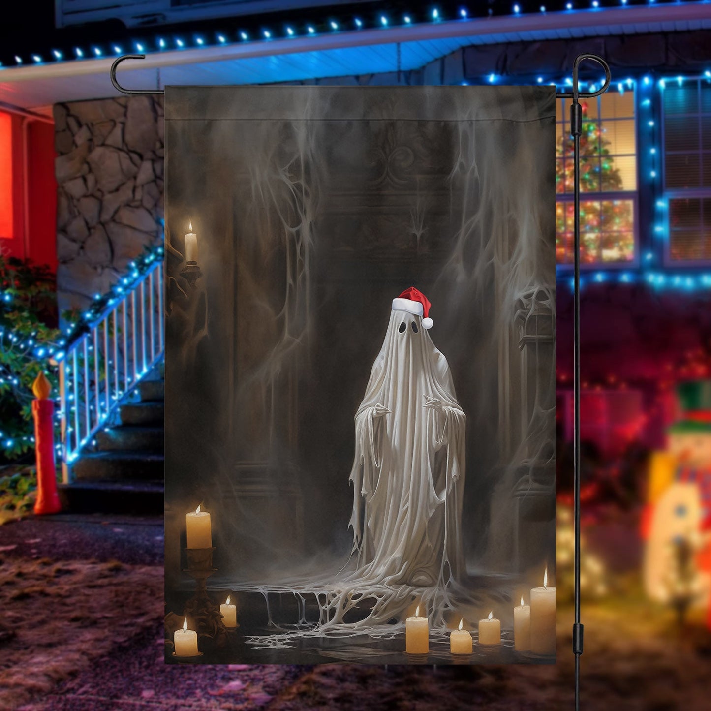 Ghost In The Dark House, Ghost Xmas Garden Flag - House Flag, Christmas Flag Gift