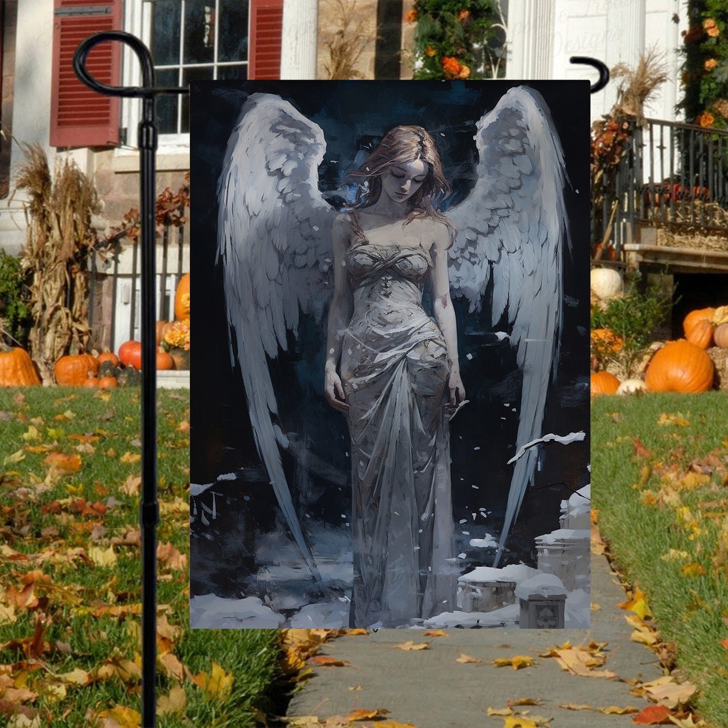 Guardian Of Winter's Elegance, Angel Xmas Garden Flag & House Flag, Christmas Flag Gift For Angel Lovers