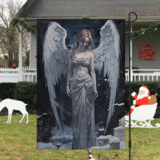 Guardian Of Winter's Elegance, Angel Xmas Garden Flag & House Flag, Christmas Flag Gift For Angel Lovers