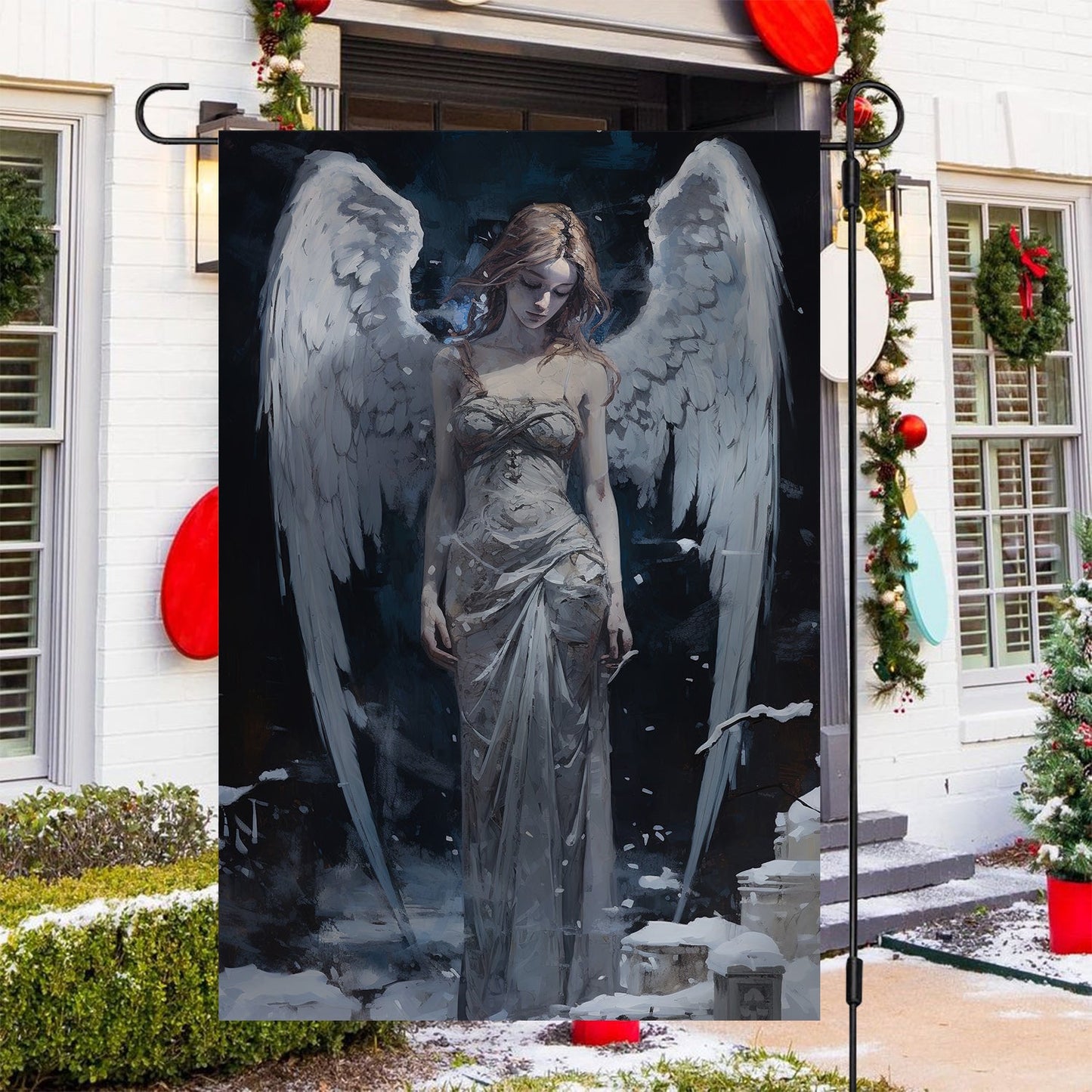 Guardian Of Winter's Elegance, Angel Xmas Garden Flag & House Flag, Christmas Flag Gift For Angel Lovers