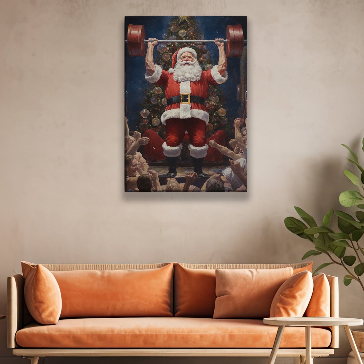 Santa's Power Lift The Spirit Of Strength And Celebration Gymer Christmas Canvas Painting, Xmas Wall Art Decor - Christmas Poster Gift For Gym Lovers