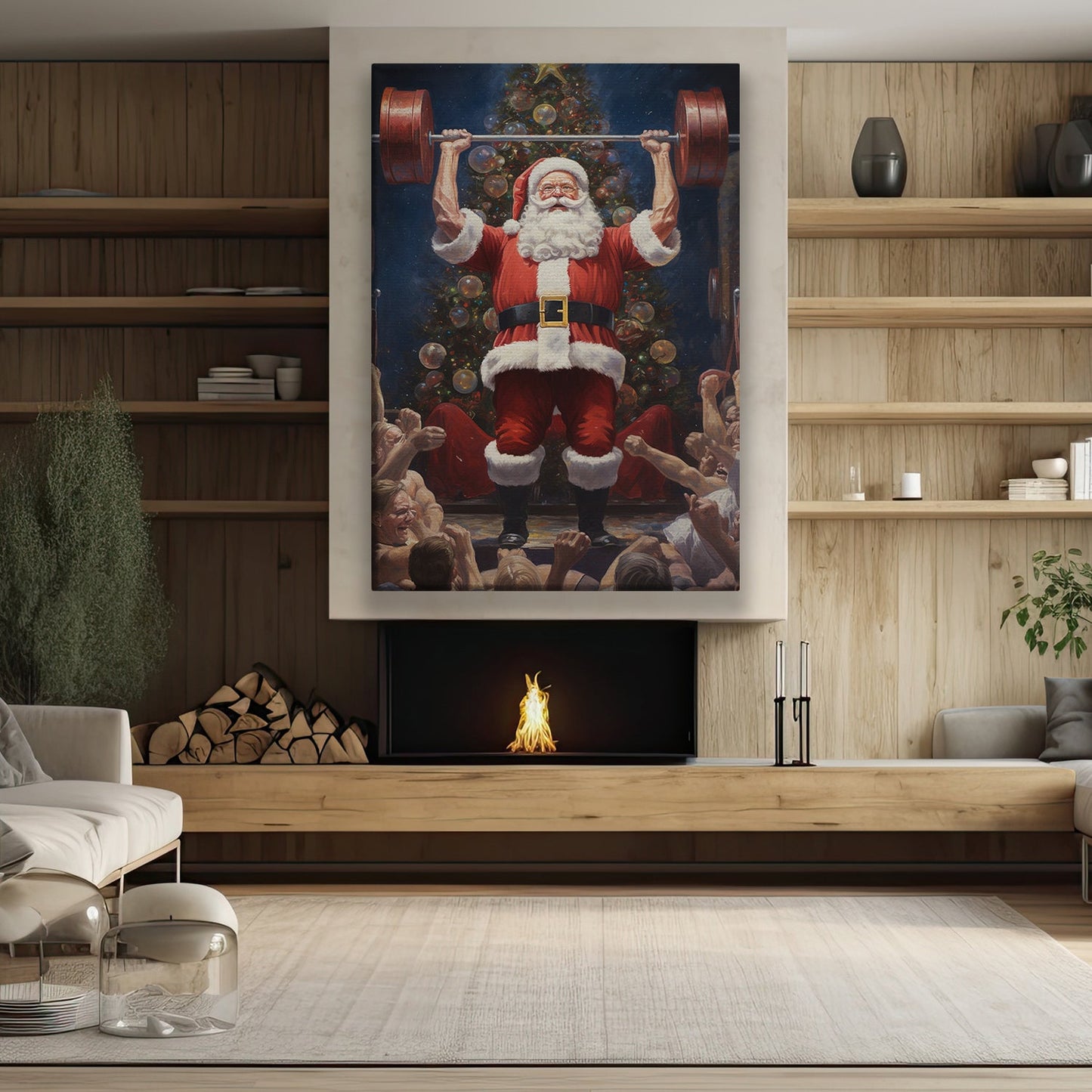 Santa's Power Lift The Spirit Of Strength And Celebration Gymer Christmas Canvas Painting, Xmas Wall Art Decor - Christmas Poster Gift For Gym Lovers