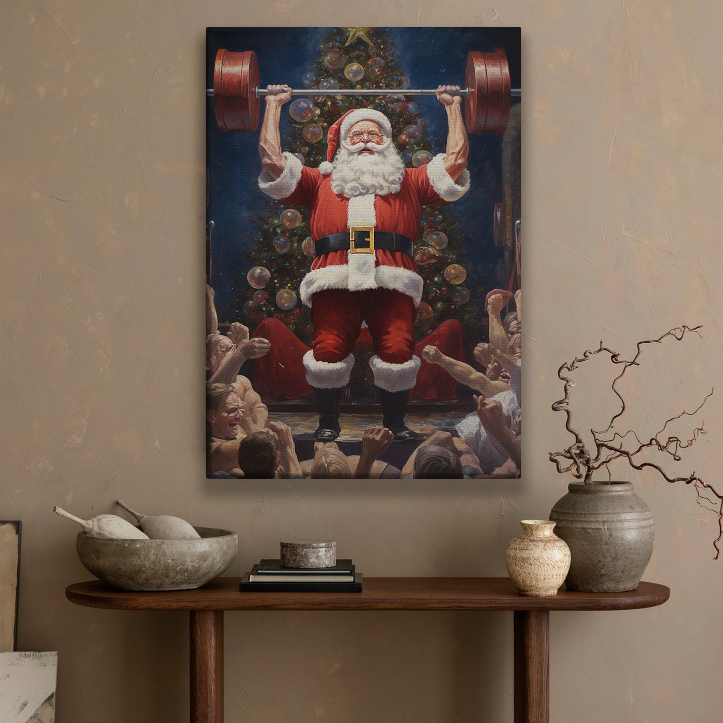 Santa's Power Lift The Spirit Of Strength And Celebration Gymer Christmas Canvas Painting, Xmas Wall Art Decor - Christmas Poster Gift For Gym Lovers