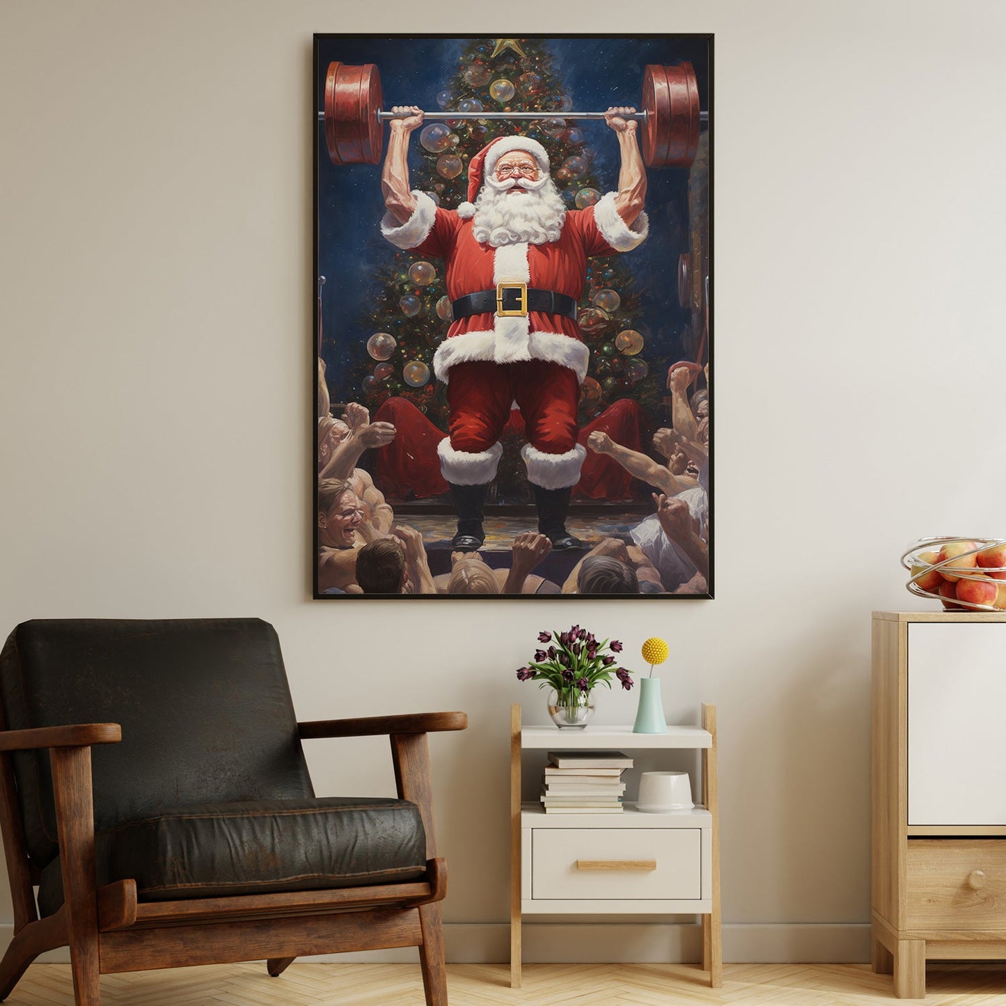 Santa's Power Lift The Spirit Of Strength And Celebration Gymer Christmas Canvas Painting, Xmas Wall Art Decor - Christmas Poster Gift For Gym Lovers