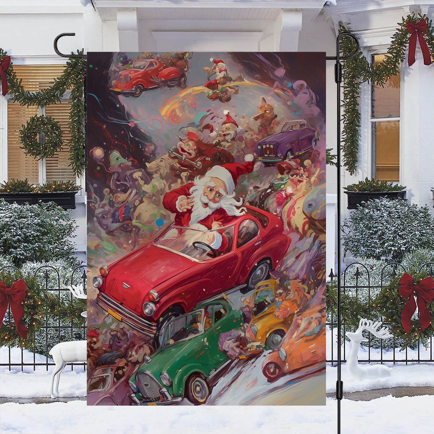 Funny Santa's Magical Joyride, Santa Claus Xmas Garden Flag - House Flag, Christmas Flag Gift For Santa Claus Lovers