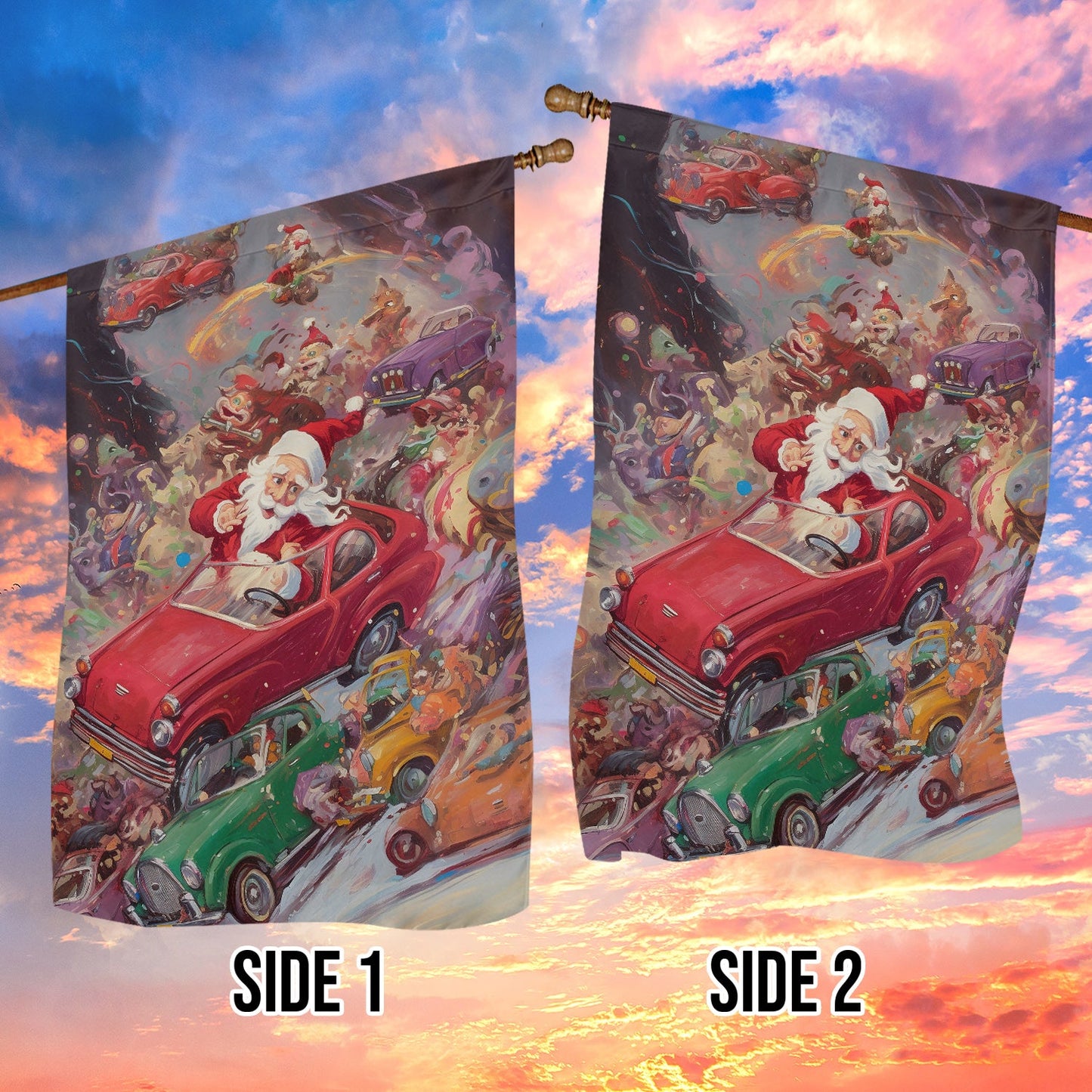 Funny Santa's Magical Joyride, Santa Claus Xmas Garden Flag - House Flag, Christmas Flag Gift For Santa Claus Lovers