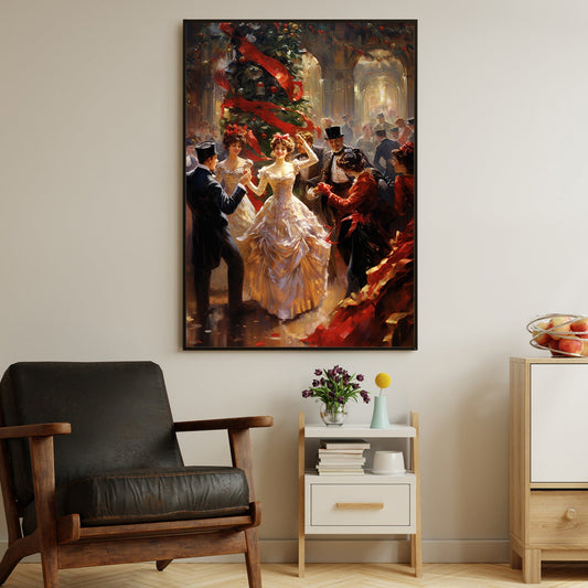 Enchanted Evening Yuletide Waltz, Victorian Christmas Canvas Painting, Xmas Wall Art Decor - Christmas Poster Gift