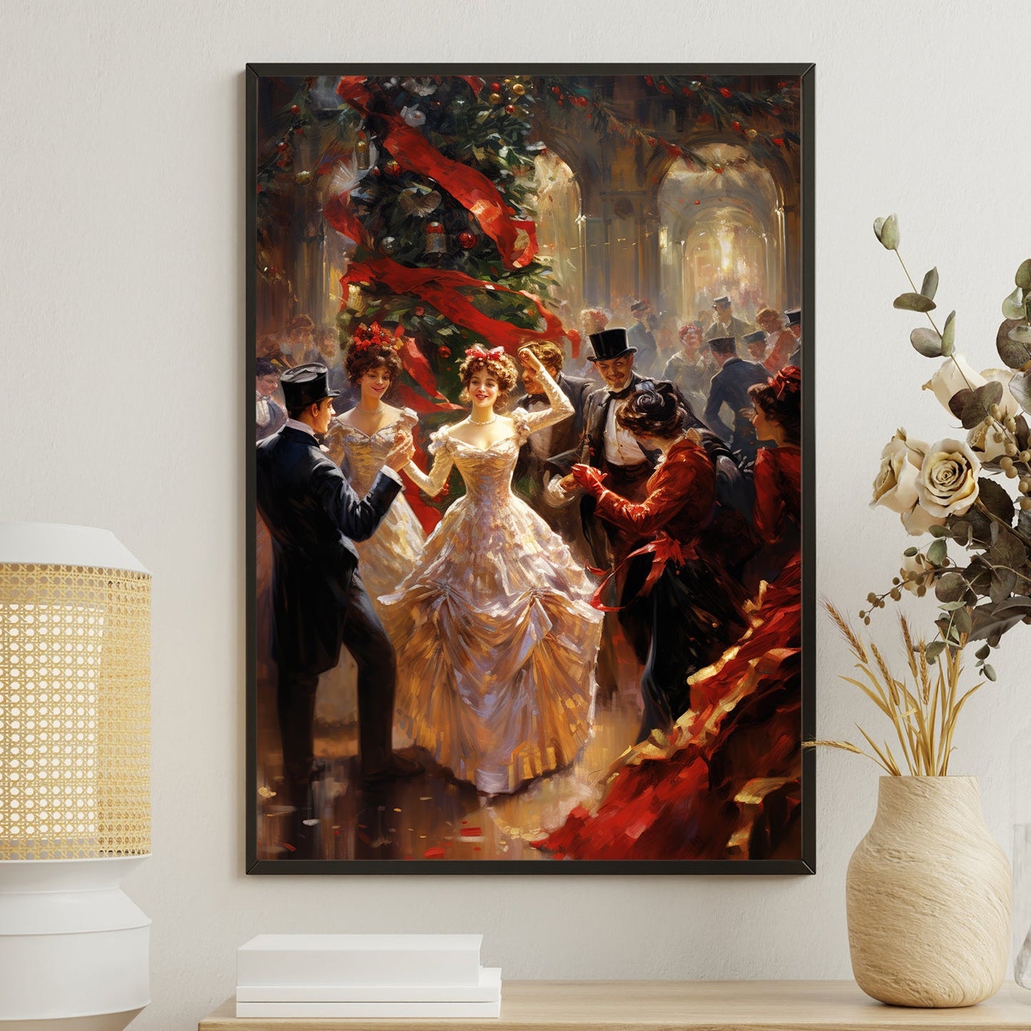 Enchanted Evening Yuletide Waltz, Victorian Christmas Canvas Painting, Xmas Wall Art Decor - Christmas Poster Gift