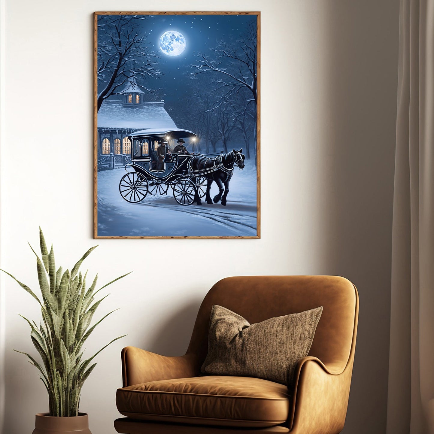 Moonlit Journey A Winter's Night Christmas Canvas Painting, Xmas Wall Art Decor - Christmas Poster Gift