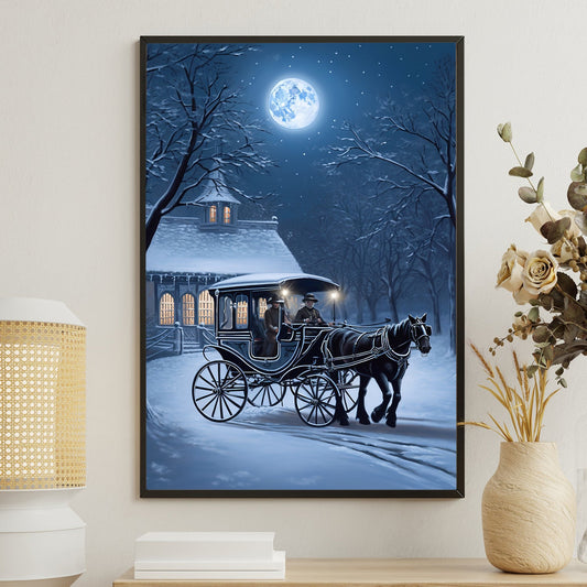 Moonlit Journey A Winter's Night Christmas Canvas Painting, Xmas Wall Art Decor - Christmas Poster Gift