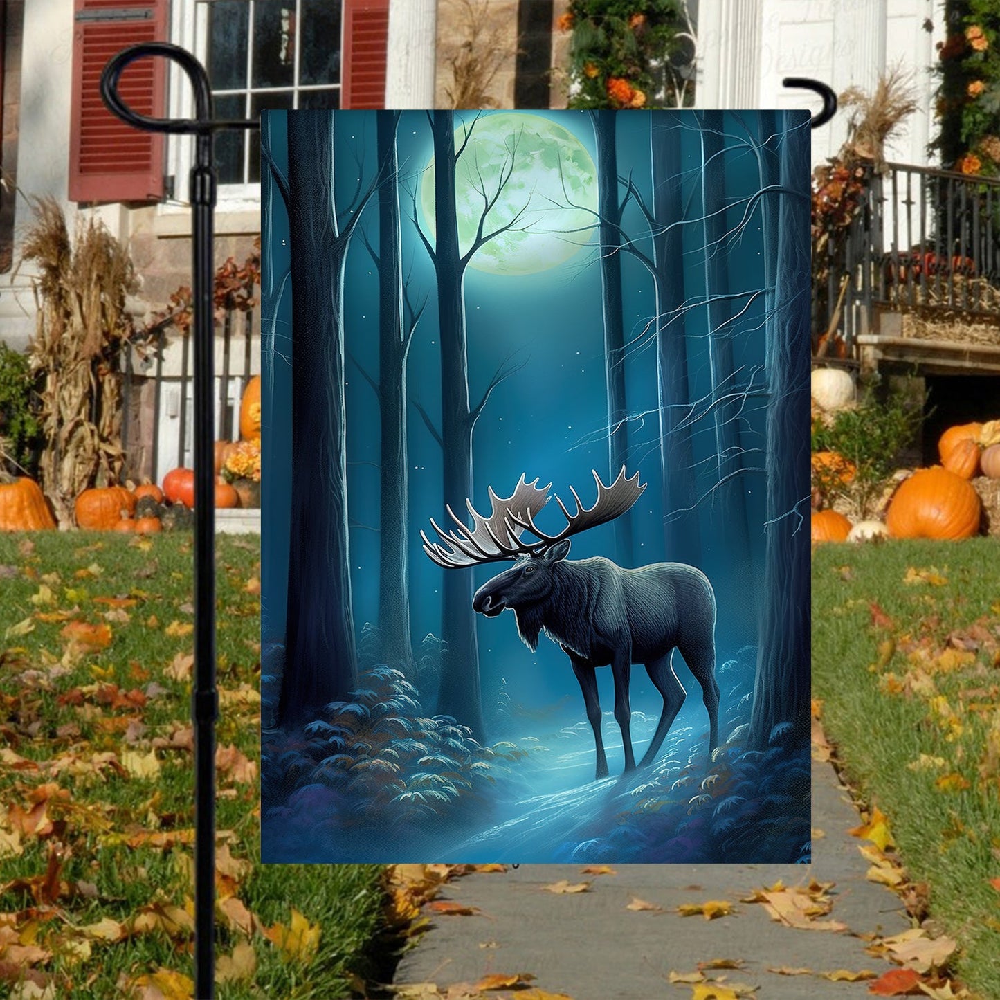 Moose In The Forest, Moose Xmas Garden Flag - House Flag, Christmas Flag Gift For Moose Lovers