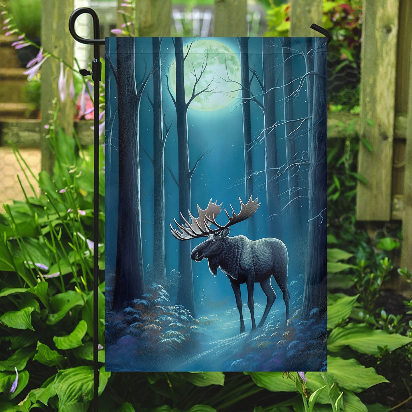 Moose In The Forest, Moose Xmas Garden Flag - House Flag, Christmas Flag Gift For Moose Lovers