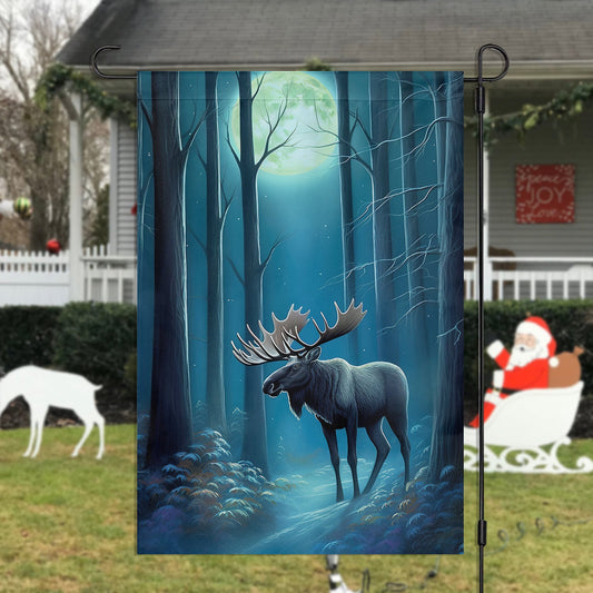 Moose In The Forest, Moose Xmas Garden Flag - House Flag, Christmas Flag Gift For Moose Lovers