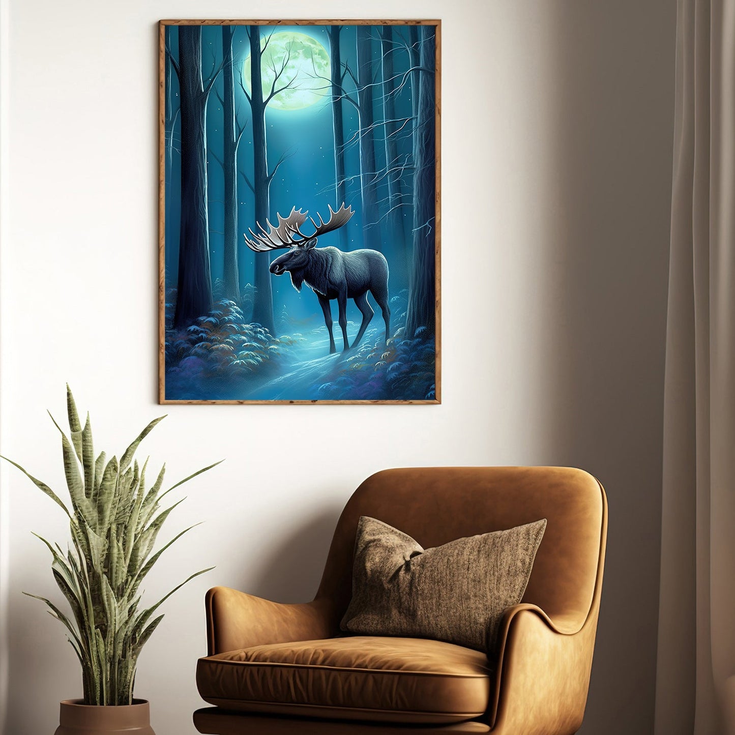 Mystical Forest The Majestic Moose Christmas Canvas Painting, Xmas Wall Art Decor - Christmas Poster Gift