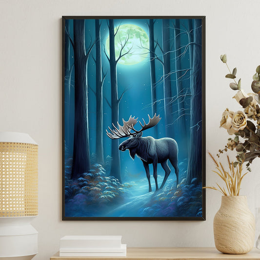 Mystical Forest The Majestic Moose Christmas Canvas Painting, Xmas Wall Art Decor - Christmas Poster Gift