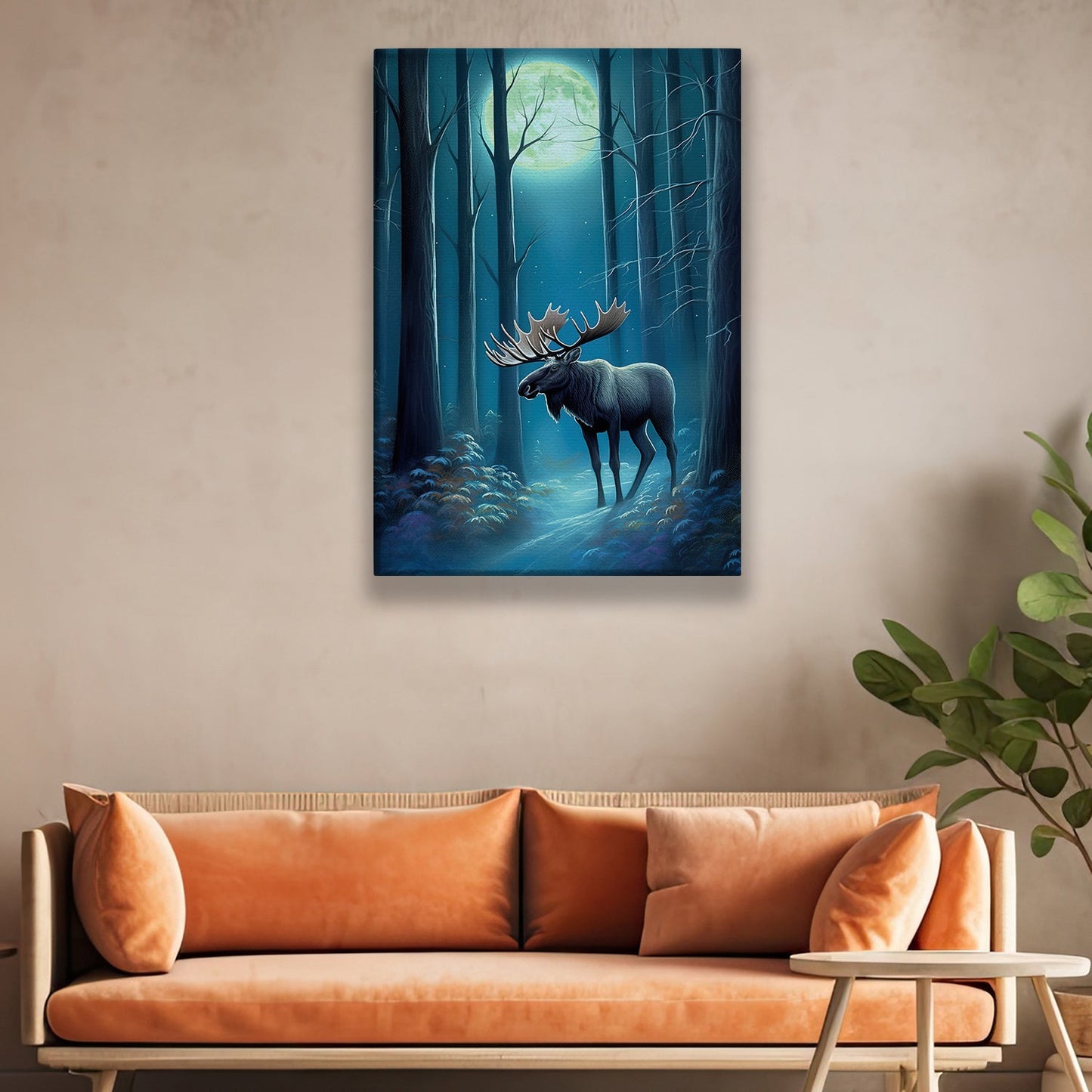 Mystical Forest The Majestic Moose Christmas Canvas Painting, Xmas Wall Art Decor - Christmas Poster Gift