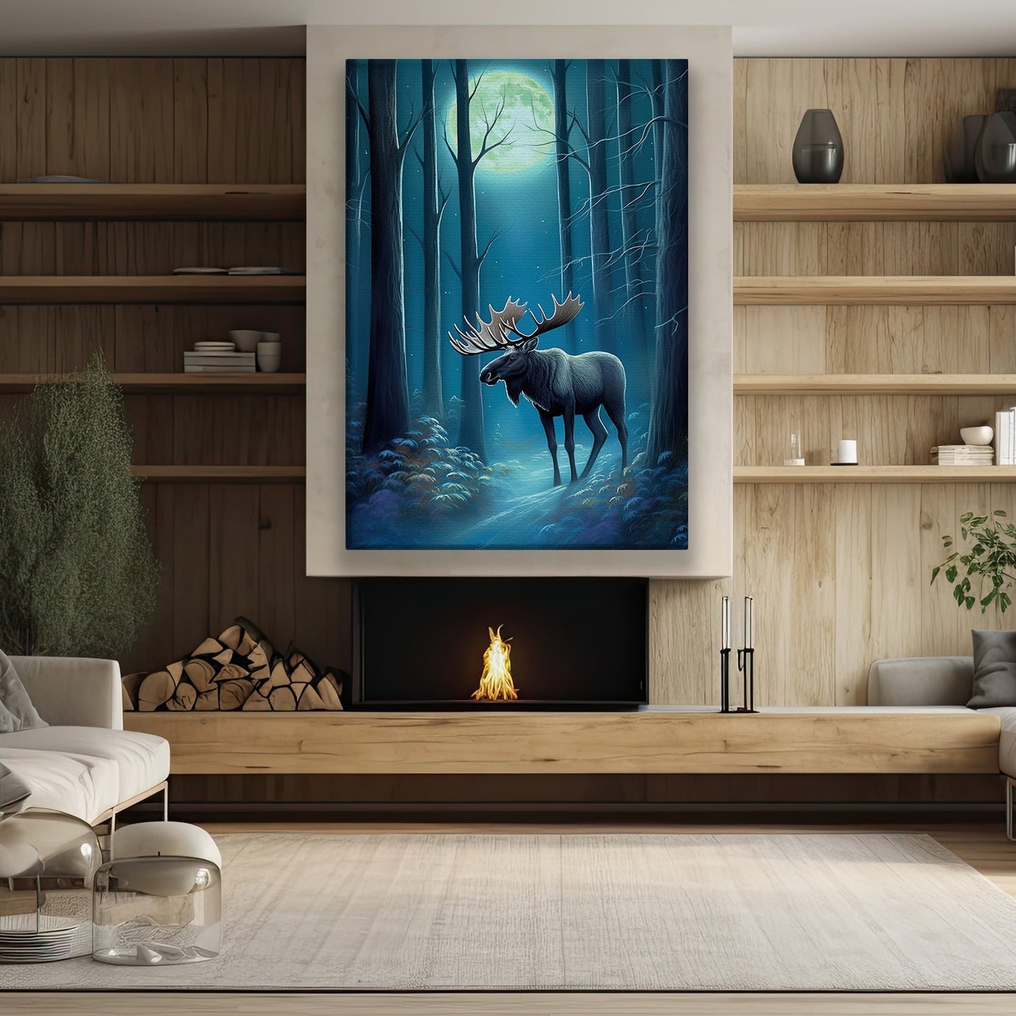 Mystical Forest The Majestic Moose Christmas Canvas Painting, Xmas Wall Art Decor - Christmas Poster Gift