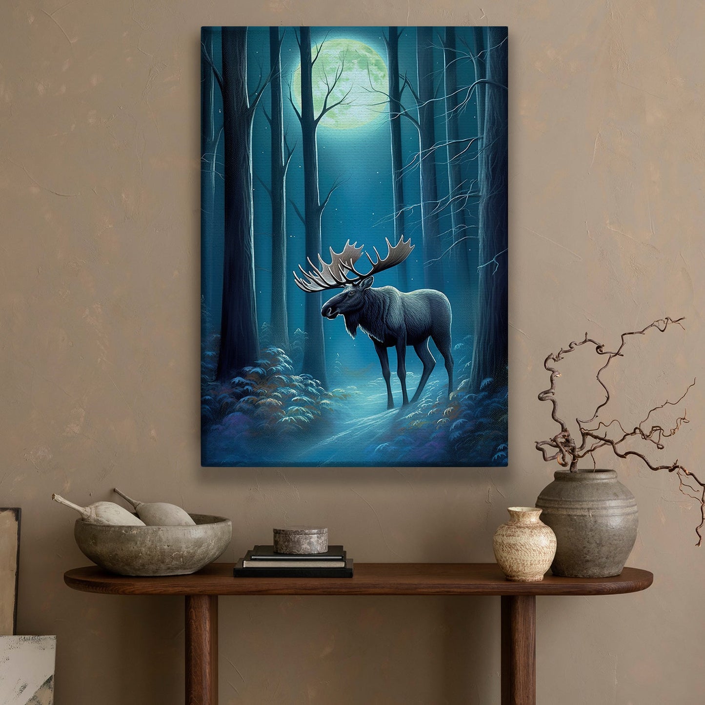 Mystical Forest The Majestic Moose Christmas Canvas Painting, Xmas Wall Art Decor - Christmas Poster Gift