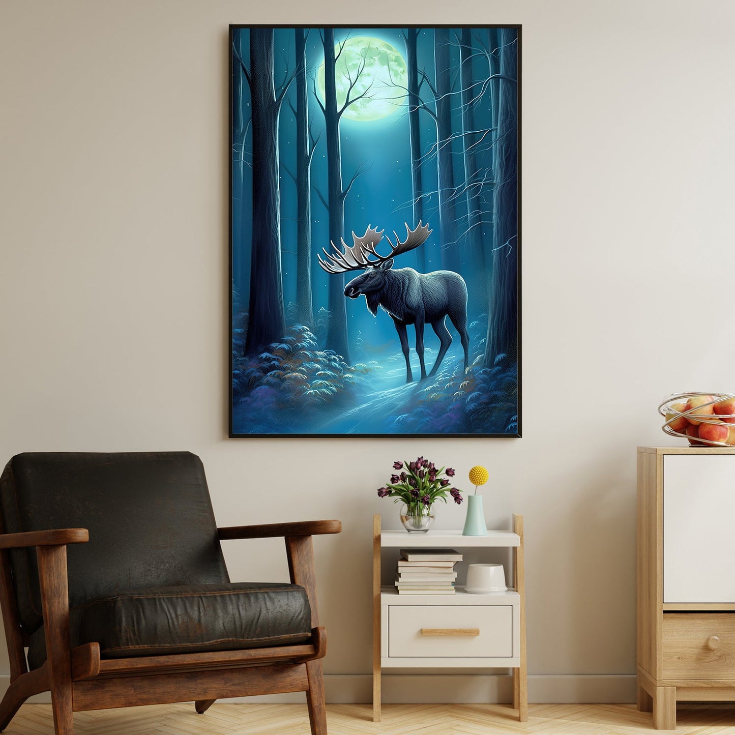 Mystical Forest The Majestic Moose Christmas Canvas Painting, Xmas Wall Art Decor - Christmas Poster Gift