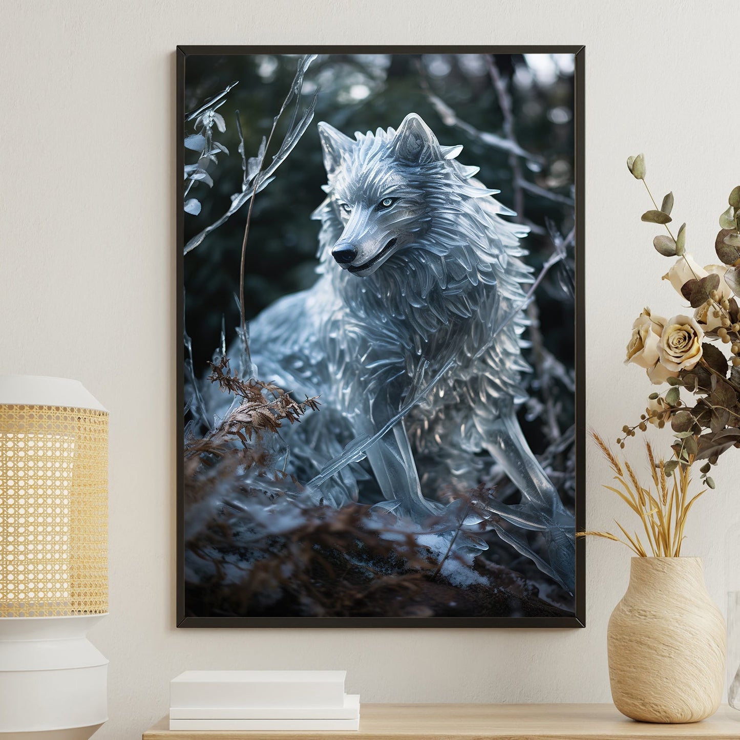 Crystal Canopy The Ethereal Wolf Christmas Canvas Painting, Xmas Wall Art Decor - Christmas Poster Gift