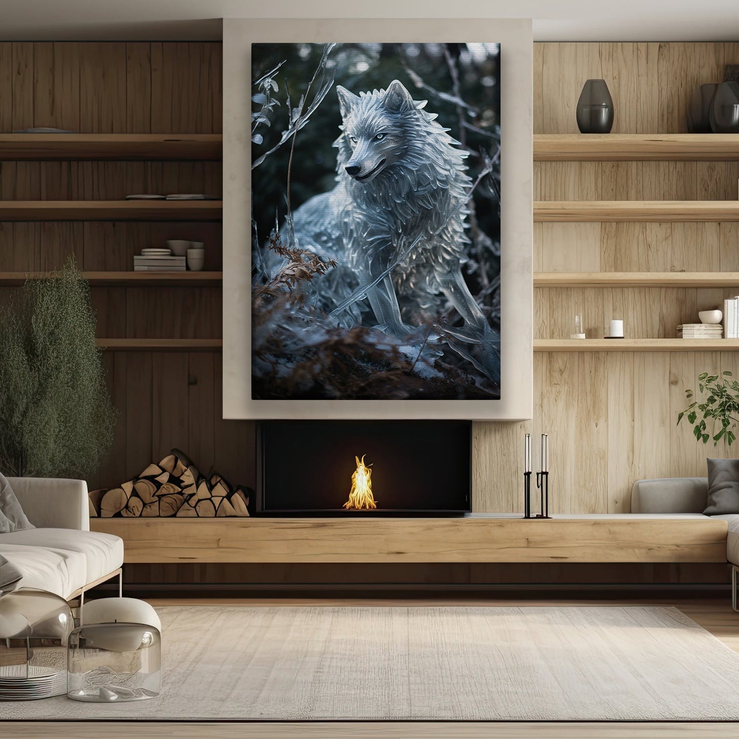 Crystal Canopy The Ethereal Wolf Christmas Canvas Painting, Xmas Wall Art Decor - Christmas Poster Gift