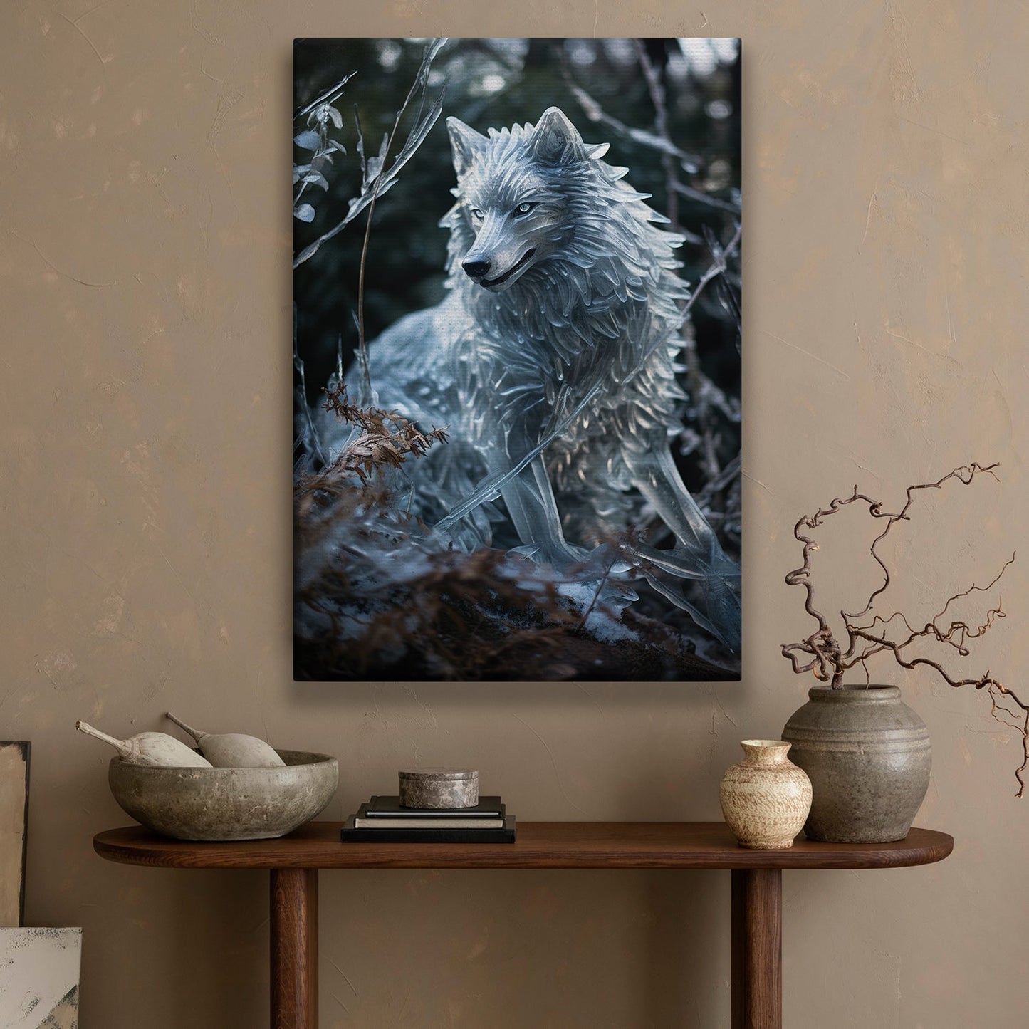 Crystal Canopy The Ethereal Wolf Christmas Canvas Painting, Xmas Wall Art Decor - Christmas Poster Gift