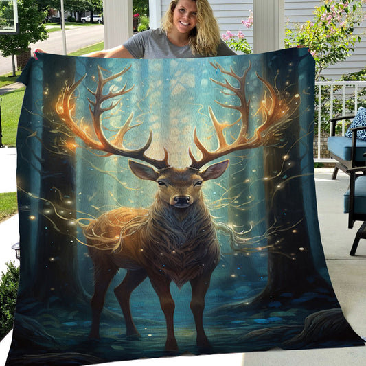 Reindeer Glow In The Forest Christmas, Reindeer Xmas Fleece Blanket & Sherpa Blanket Gift