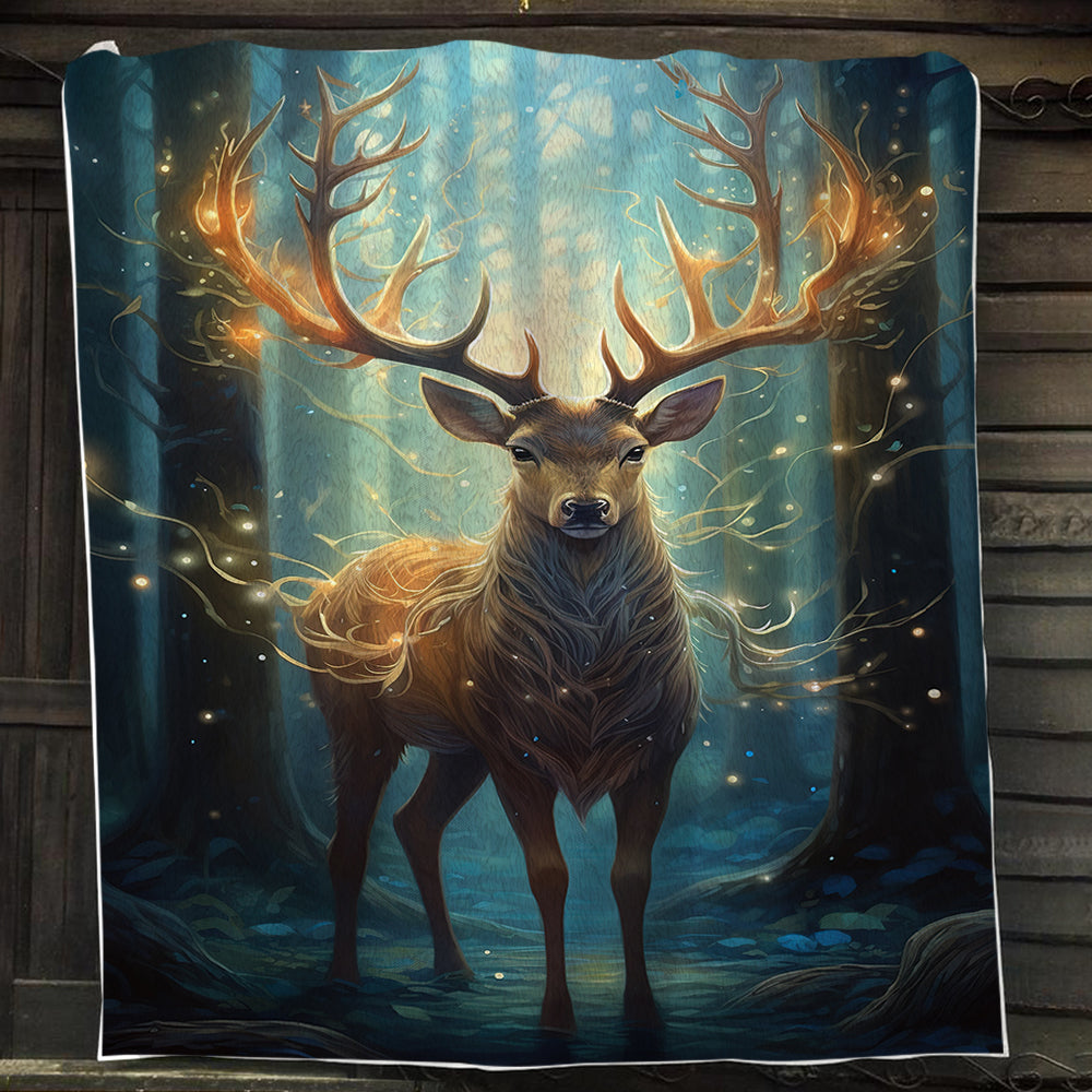 Reindeer Glow In The Forest Christmas, Reindeer Xmas Fleece Blanket & Sherpa Blanket Gift