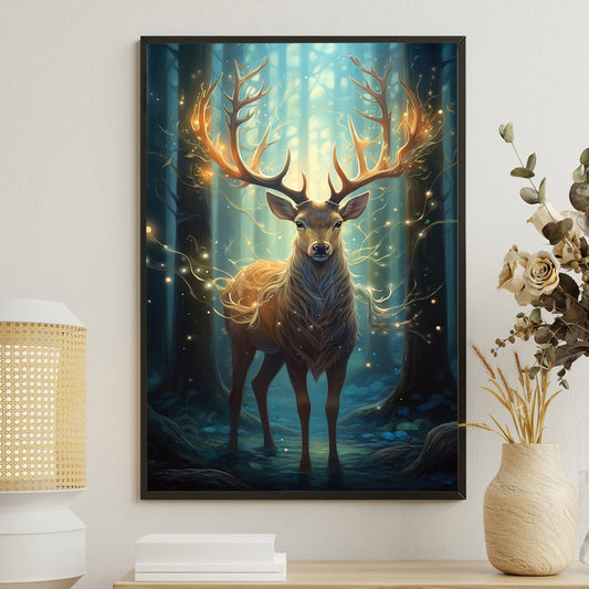 Cool Reindeer Alone In The Winter Forest Christmas Canvas Painting, Xmas Wall Art Decor - Christmas Poster Gift