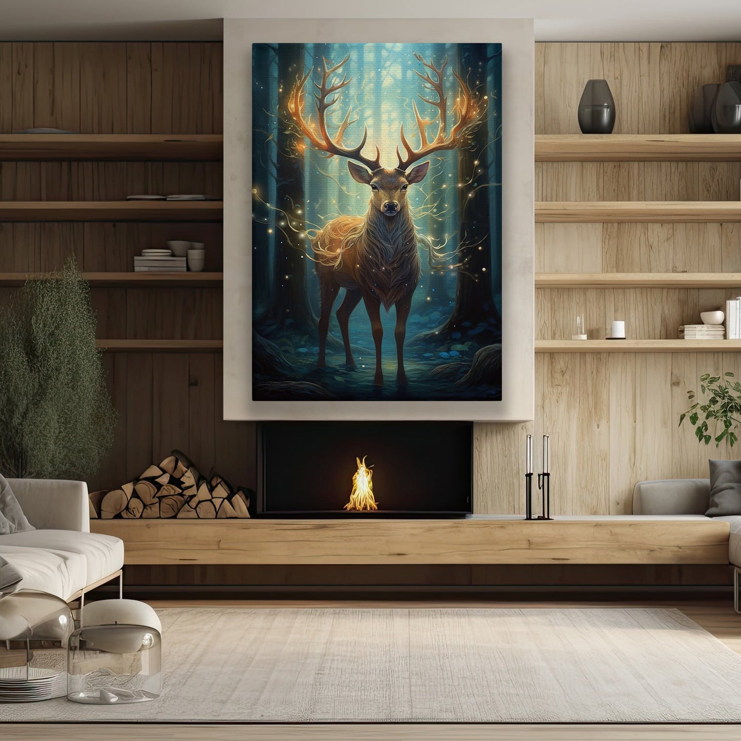 Cool Reindeer Alone In The Winter Forest Christmas Canvas Painting, Xmas Wall Art Decor - Christmas Poster Gift