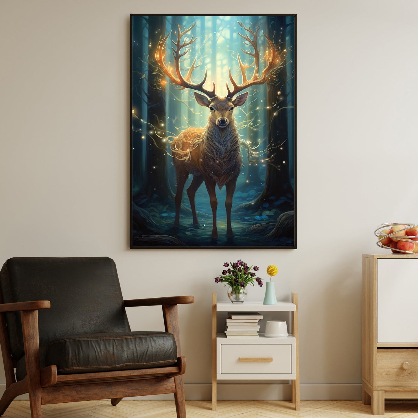 Cool Reindeer Alone In The Winter Forest Christmas Canvas Painting, Xmas Wall Art Decor - Christmas Poster Gift