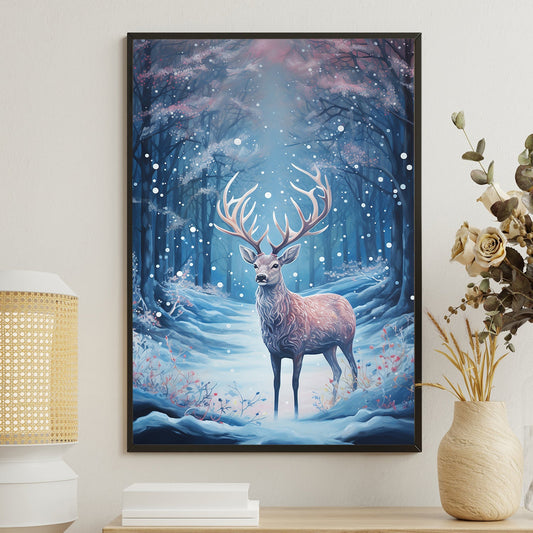 Enchanted Frost The Stag's Serenity Christmas Canvas Painting, Xmas Wall Art Decor - Christmas Poster Gift