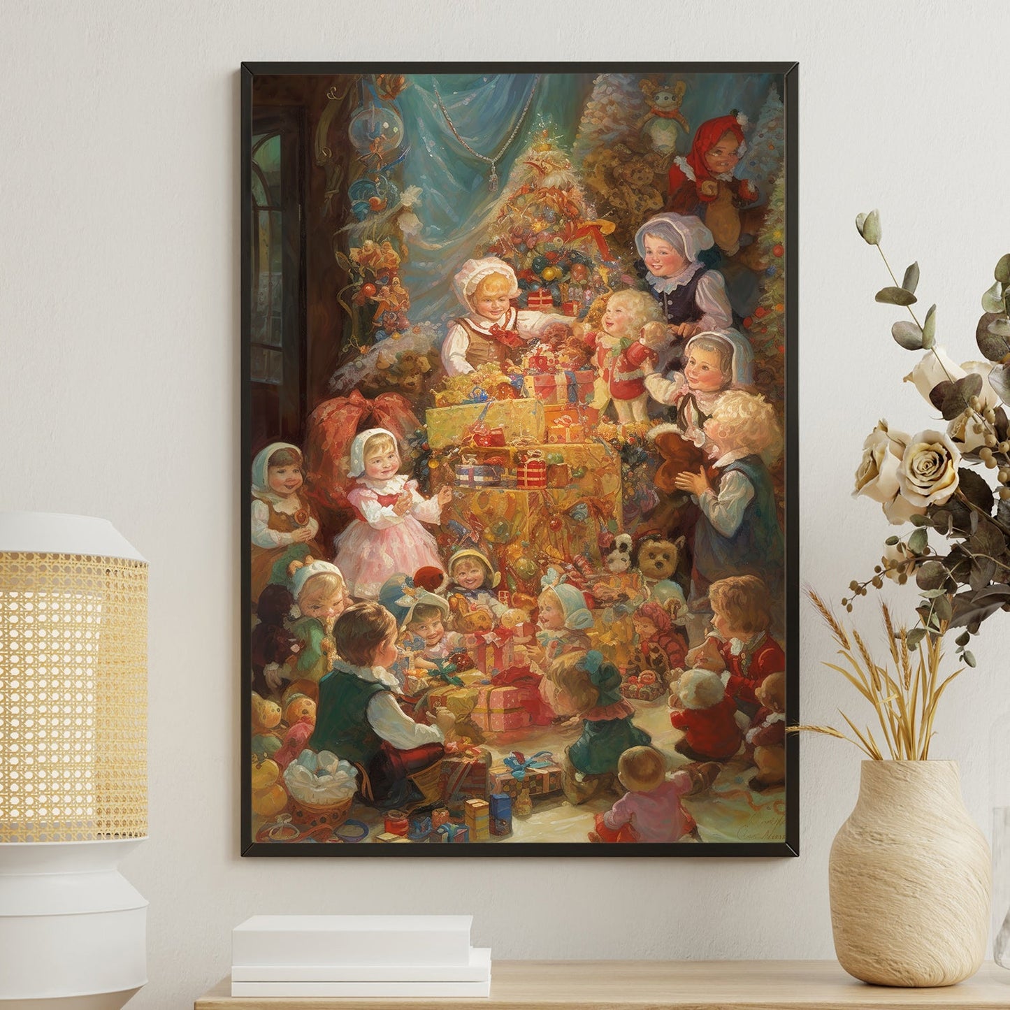 Enchanted Christmas Morning Children's Delight, Victorian Christmas Canvas Painting, Xmas Wall Art Decor - Christmas Poster Gift