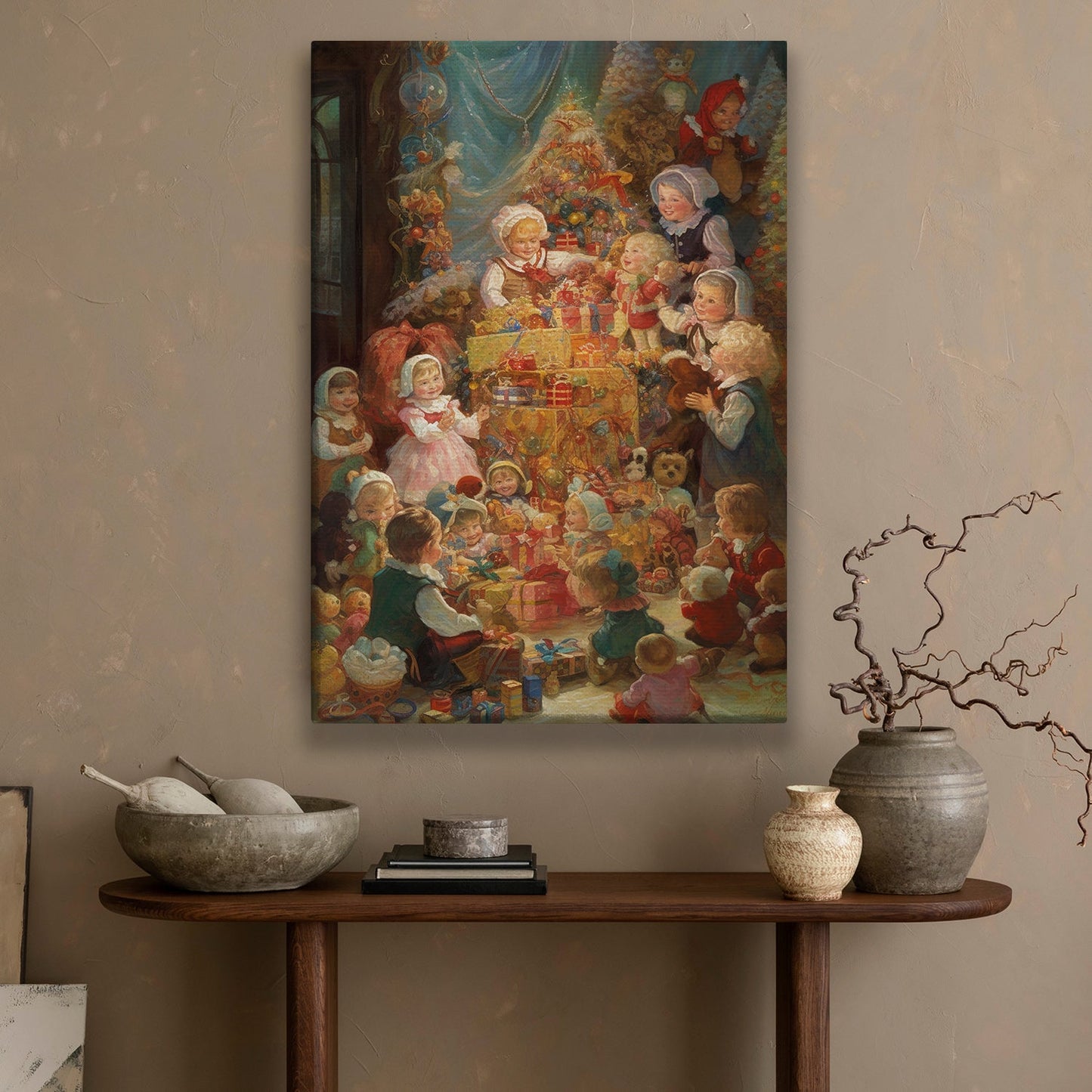 Enchanted Christmas Morning Children's Delight, Victorian Christmas Canvas Painting, Xmas Wall Art Decor - Christmas Poster Gift