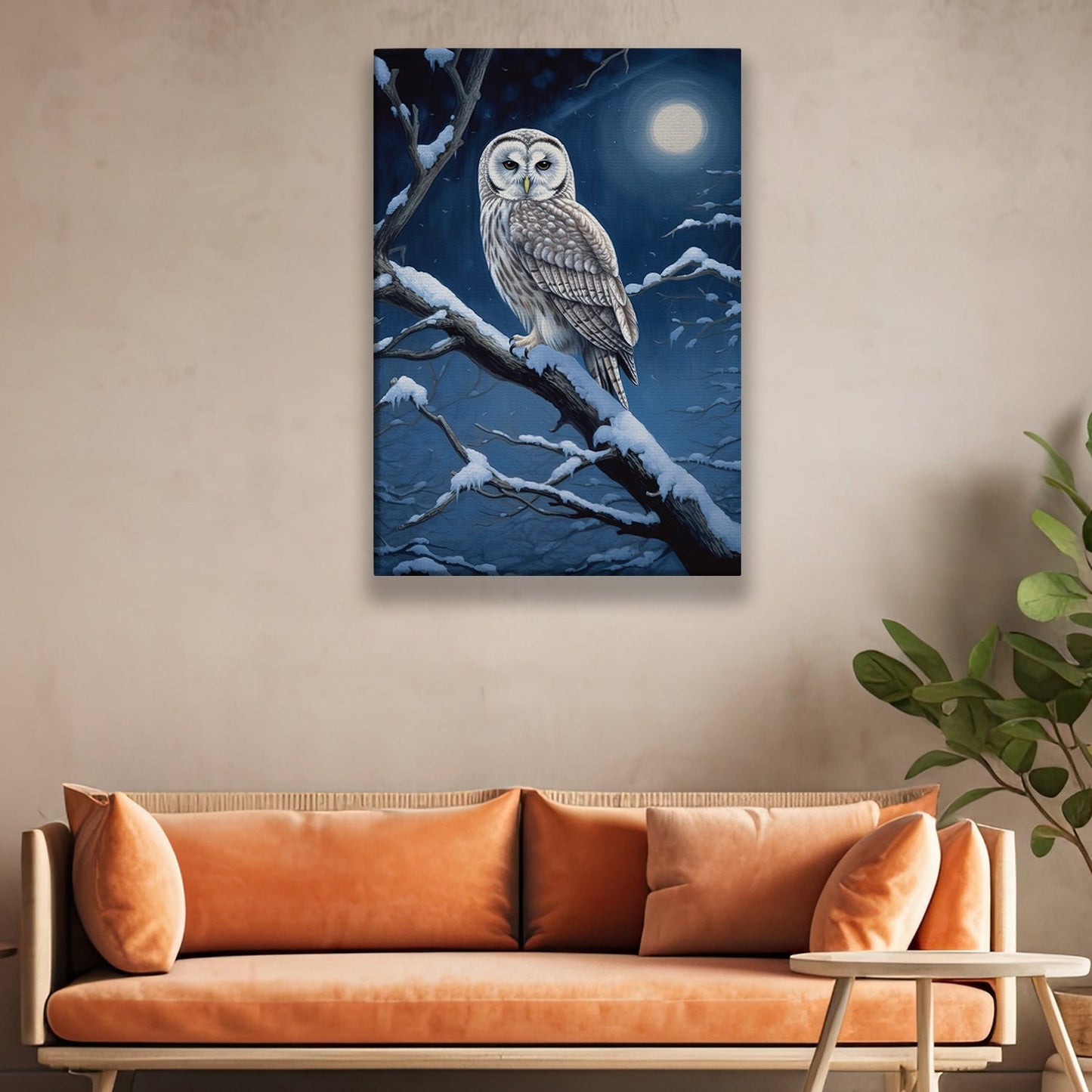Night's Guardian The Majestic Owl Christmas Canvas Painting, Xmas Wall Art Decor - Christmas Poster Gift