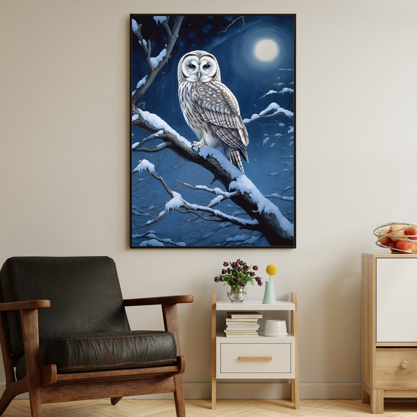 Night's Guardian The Majestic Owl Christmas Canvas Painting, Xmas Wall Art Decor - Christmas Poster Gift