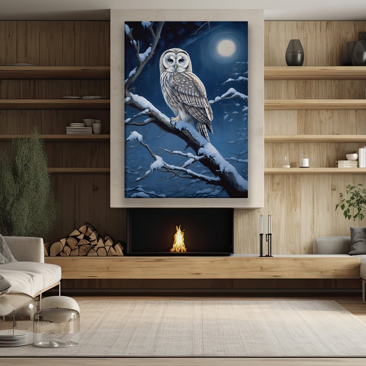 Night's Guardian The Majestic Owl Christmas Canvas Painting, Xmas Wall Art Decor - Christmas Poster Gift