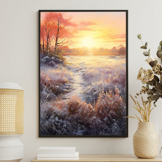 Frosty Mornings The Dawn's Embrace Christmas Canvas Painting, Xmas Wall Art Decor - Christmas Poster Gift