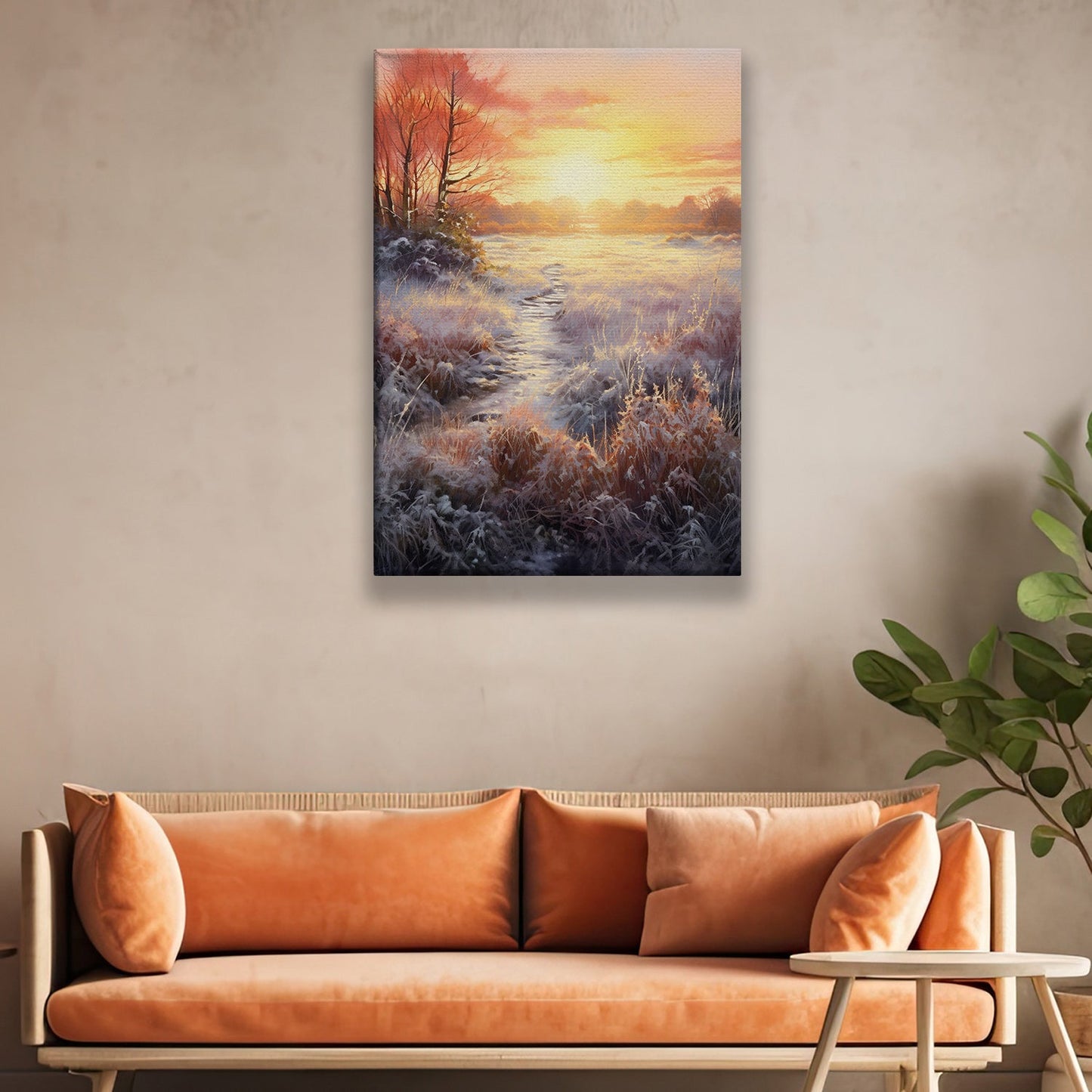 Frosty Mornings The Dawn's Embrace Christmas Canvas Painting, Xmas Wall Art Decor - Christmas Poster Gift