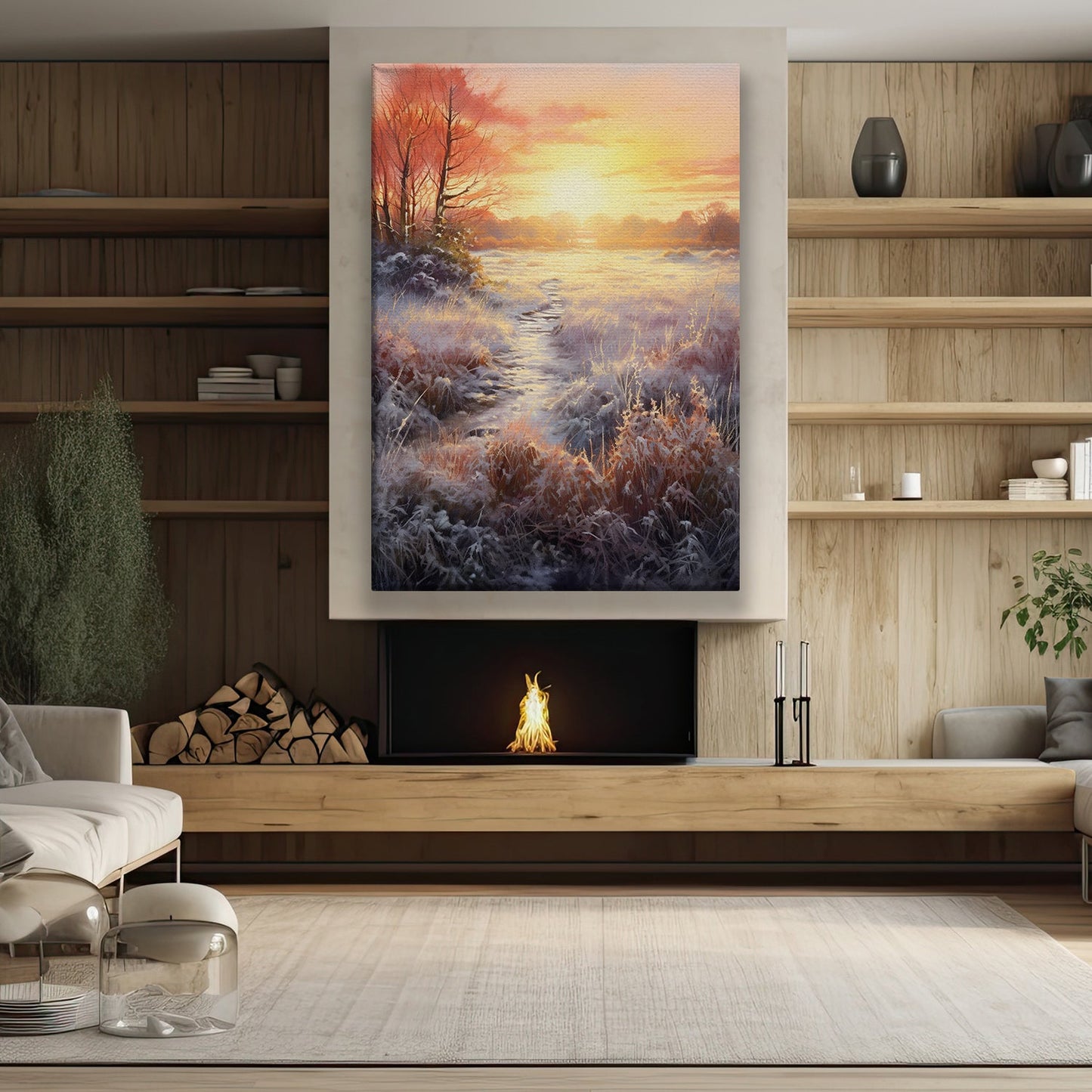 Frosty Mornings The Dawn's Embrace Christmas Canvas Painting, Xmas Wall Art Decor - Christmas Poster Gift